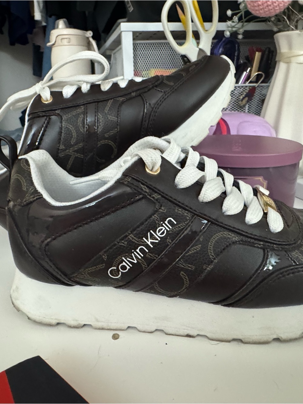 Calvin Klein Brown and White Women's Sneakers